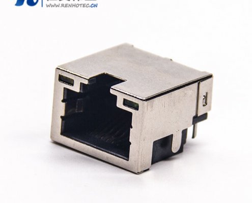 rj45座屏蔽网络插座弯式沉板插PCB板带灯