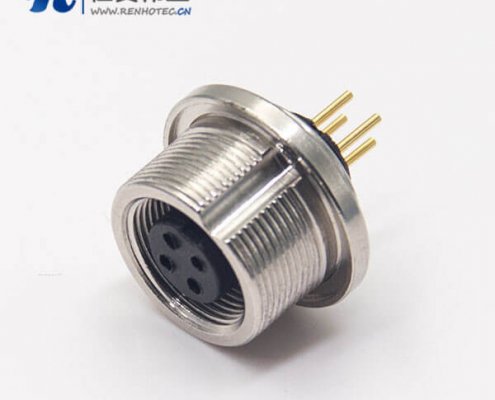 圆形插座接插件M9母头直式插孔接pcb板4芯接插件