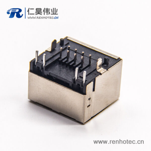 rj45网络接口+8p8c弯式母座插PCB板带灯带弹片 rj45网络接口+8p8c弯式母座插PCB板带灯带弹片