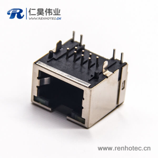 rj45网络接口+8p8c弯式母座插PCB板带灯带弹片 rj45网络接口+8p8c弯式母座插PCB板带灯带弹片