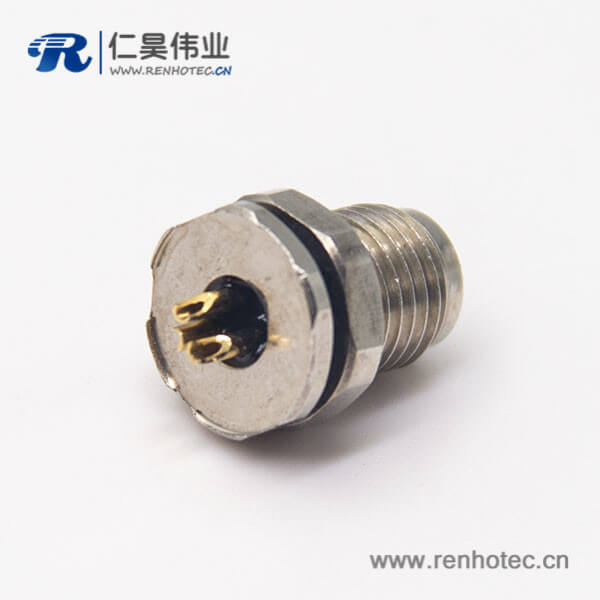 圆形防水m5接插件3pin母头插座防水焊线式前锁板面板安装 圆形防水m5接插件3pin母头插座防水焊线式前锁板面板安装