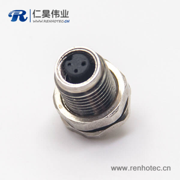 圆形防水m5接插件3pin母头插座防水焊线式前锁板面板安装 圆形防水m5接插件3pin母头插座防水焊线式前锁板面板安装