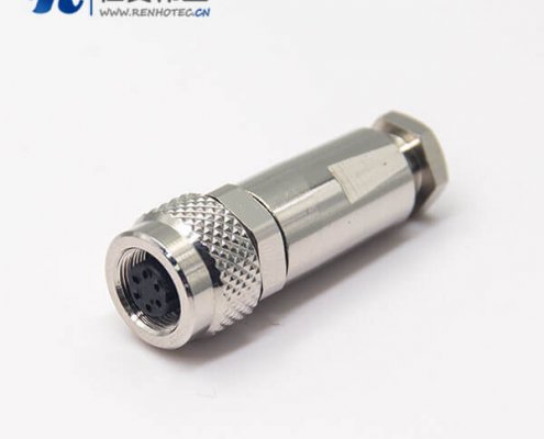 金属圆形接插件M9直式母头带屏蔽6芯金属组装接头