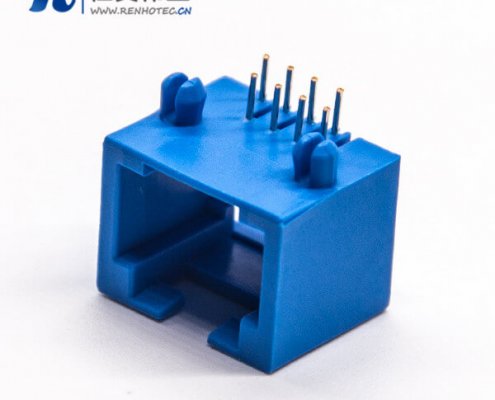 rj45座90度弯式网线座子蓝色全塑插PCB板8p8c
