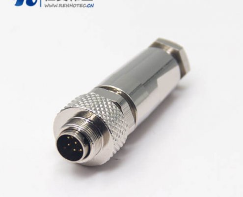 金属接插件M9公头直式8芯组装接头