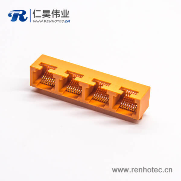rj45?？?0度母头接插件橙色单排4端口8p8c弯插PCB板不带屏蔽