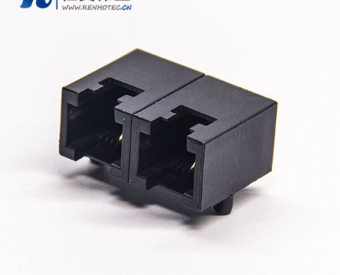 rj11双口1*2弯式6p2c模块化接插件黑色全塑外壳插板