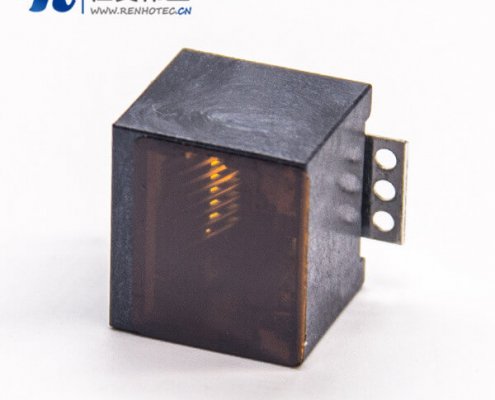 RJ45插座8p8c180度贴板式接PCB板全塑黑色外壳不带屏蔽