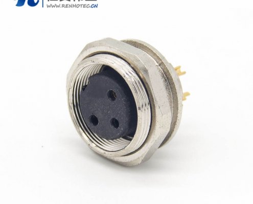 M16 3芯接插件直式母插座前锁穿墙面板安装焊线