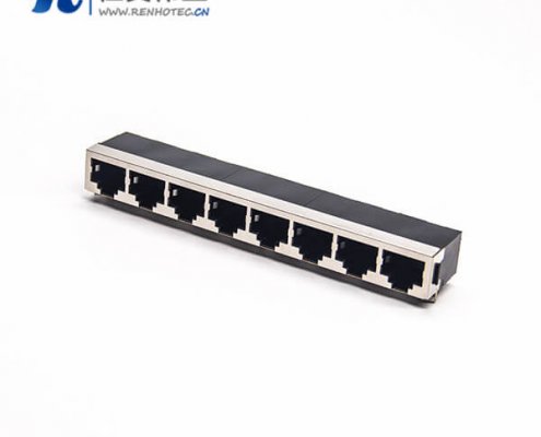 8口rj45插座全屏蔽以太网接插件弯式插板1*8