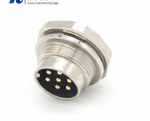 工业防水插座M16 7芯公头直式面板安装接插件