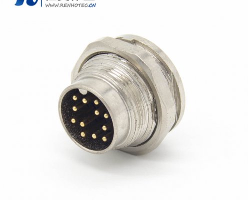 工业防水插头M16 12芯公头直式接线/面板接插件
