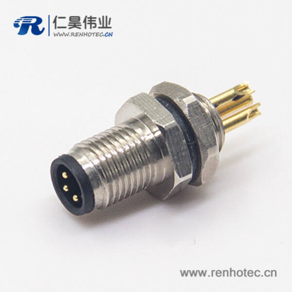 螺纹接头M5航空插座3pin焊线式防水板前安装接插件 螺纹接头M5航空插座3pin焊线式防水板前安装接插件