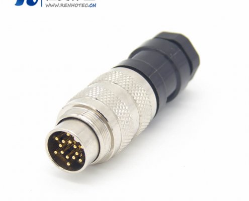 工业电缆插头 M16 14芯直式接线公头接插件
