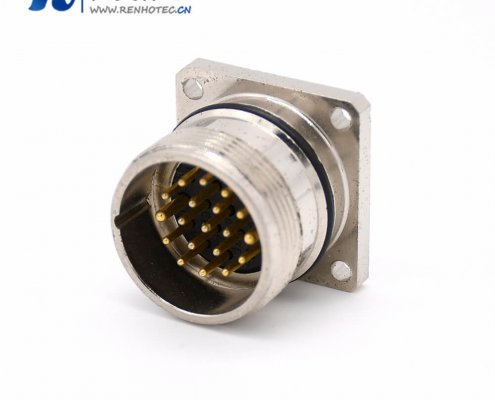 19芯插座 M623 直式接线方型四孔法兰公头接插件