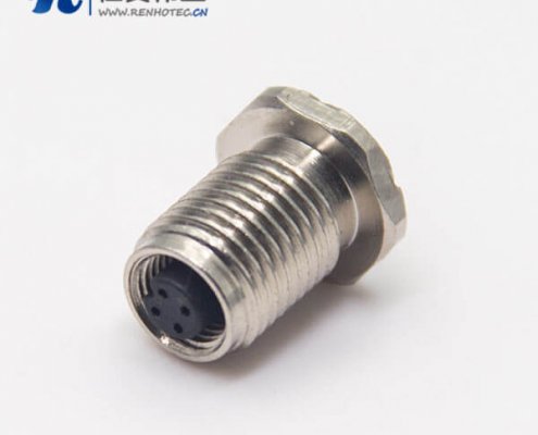 M5防水接头航空插座母头直式防水带螺纹后锁板接插件
