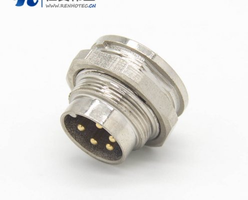 M16接插件5芯直式公插座前锁穿墙面板安装焊线