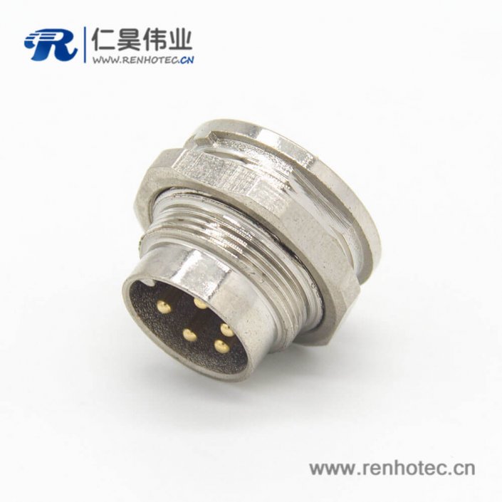 M16接插件5芯直式公插座前锁穿墙面板安装焊线