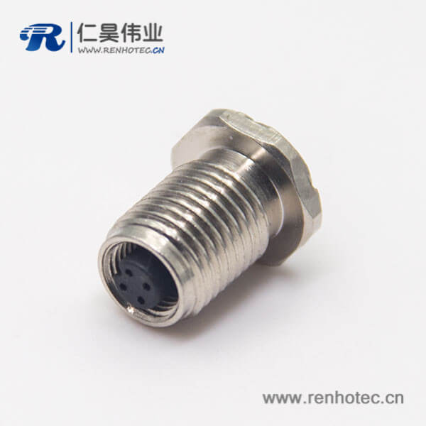 M5防水接头航空插座母头直式防水带螺纹后锁板接插件 M5防水接头航空插座母头直式防水带螺纹后锁板接插件