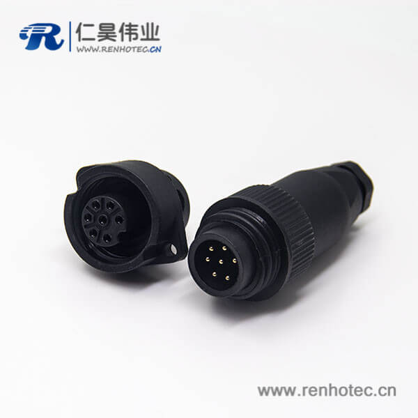 M18接头7芯航空公插头母插座2孔法兰安装全塑电缆接头圆形接插件 M18接头7芯航空公插头母插座2孔法兰安装全塑电缆接头圆形接插件