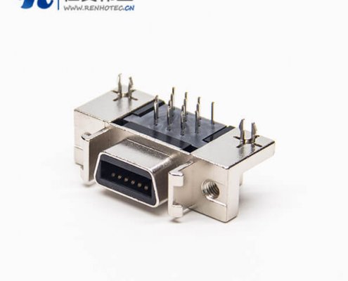 SCSI母座接插件14pin弯式90度插板式带鱼叉脚接PCB板