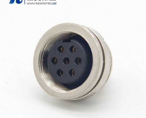 M系列接插件M16 7芯直式母插座后锁穿墙面板安装焊线