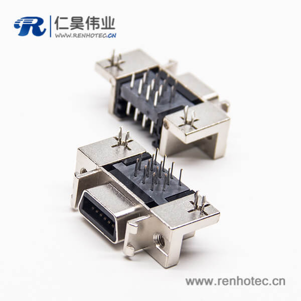 SCSI母座接插件14pin弯式90度插板式带鱼叉脚接PCB板 SCSI母座接插件14pin弯式90度插板式带鱼叉脚接PCB板