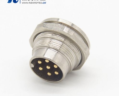 M16系列接插件7芯直式公插座前锁穿墙面板安装焊线