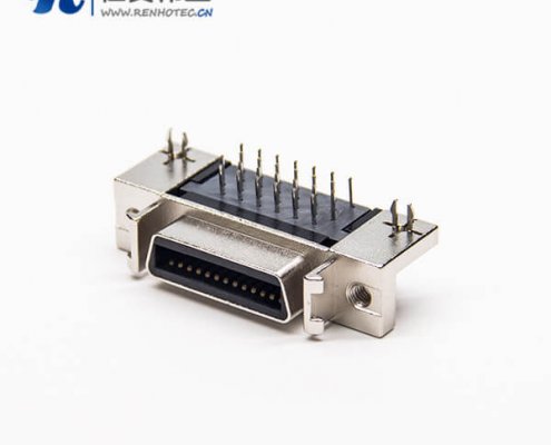 SCSI接插件pcb封装弯头26针母头带鱼叉脚插PCB板