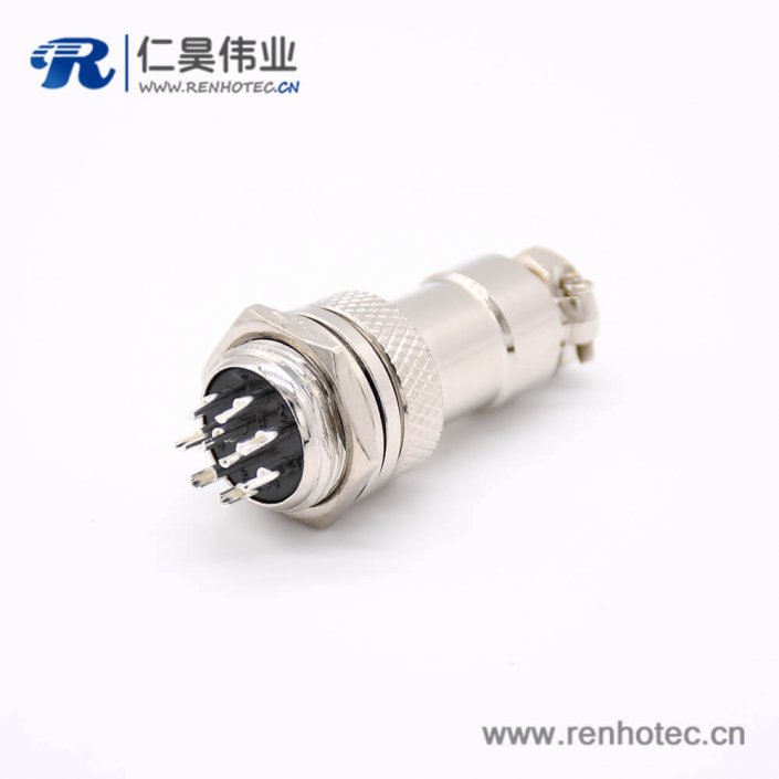 GX16航空插头母头转公插座9芯常规款直式后锁穿墙焊线接插件