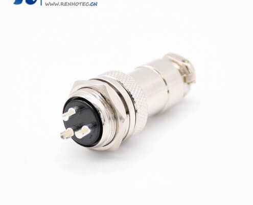 GX20 3芯母插头转公插座常规款直式后锁穿墙焊线接插件