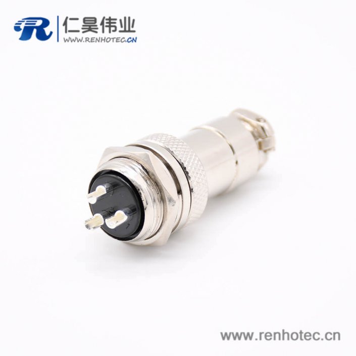 GX20 3芯母插头转公插座常规款直式后锁穿墙焊线接插件