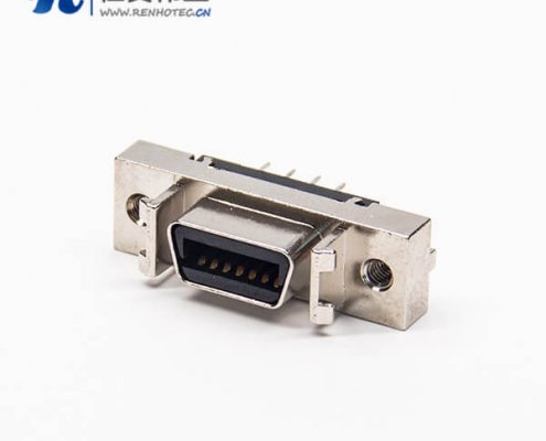 14pinSCSI母头接插件直式180度铆锁链接插PCB板