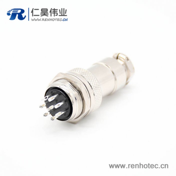 GX20 8芯母插头转公插座常规款直式后锁穿墙焊线接插件