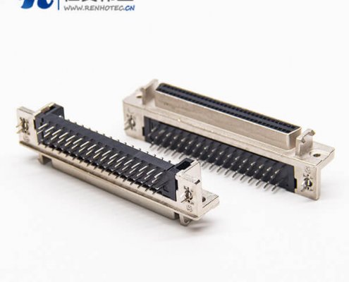 68针scsi接插件母头弯式带鱼叉脚插板式接PCB板