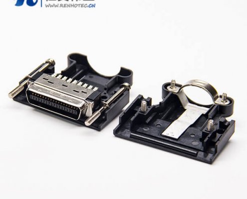 SCSI MDR 36 Pin螺丝式直式MDR接插件黑色塑料外壳焊接式