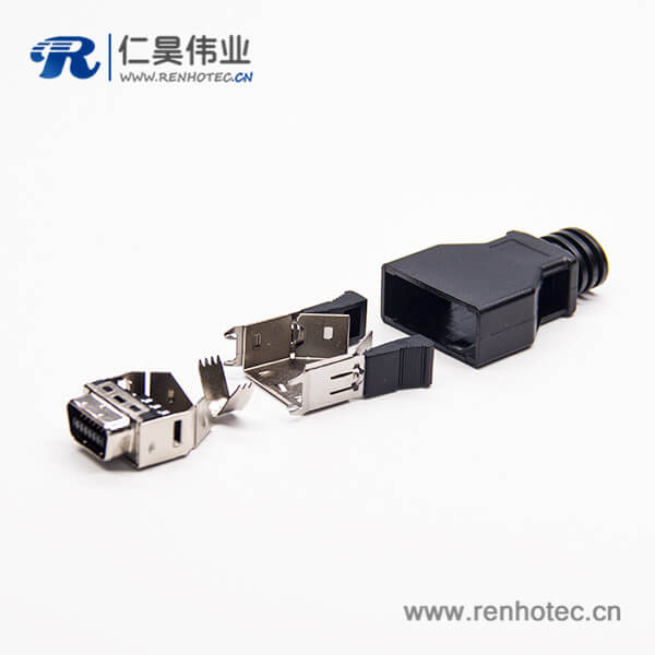 14pin公头SCSI接插件直式公头按键式黑色外壳焊接接线 14pin公头SCSI接插件直式公头按键式黑色外壳焊接接线