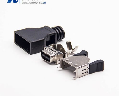 14pin公头SCSI接插件直式公头按键式黑色外壳焊接接线