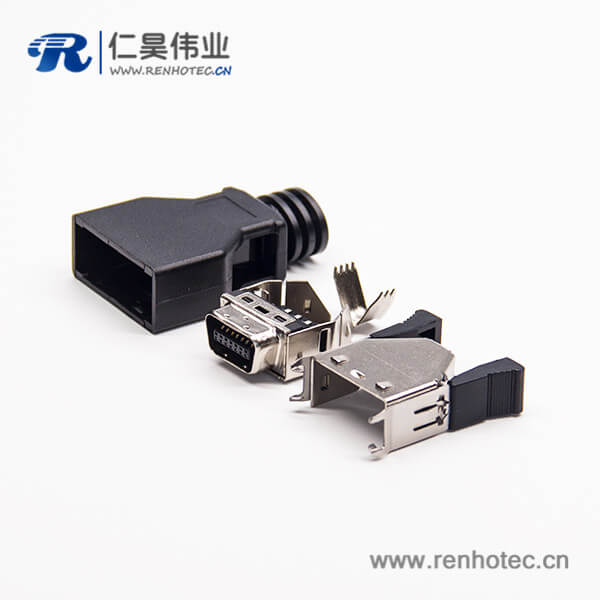 14pin公头SCSI接插件直式公头按键式黑色外壳焊接接线 14pin公头SCSI接插件直式公头按键式黑色外壳焊接接线