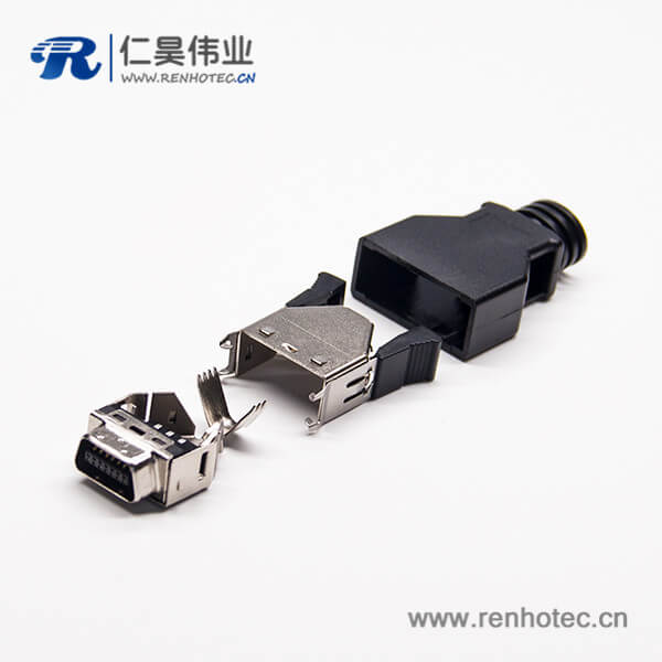 14pin公头SCSI接插件直式公头按键式黑色外壳焊接接线 14pin公头SCSI接插件直式公头按键式黑色外壳焊接接线