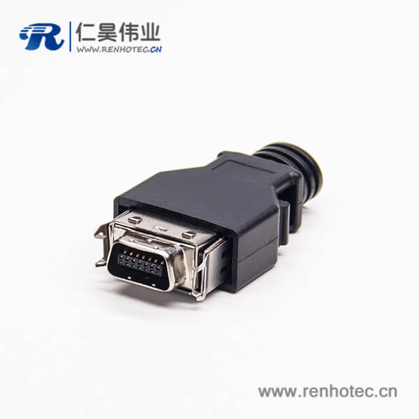 14pin公头SCSI接插件直式公头按键式黑色外壳焊接接线 14pin公头SCSI接插件直式公头按键式黑色外壳焊接接线