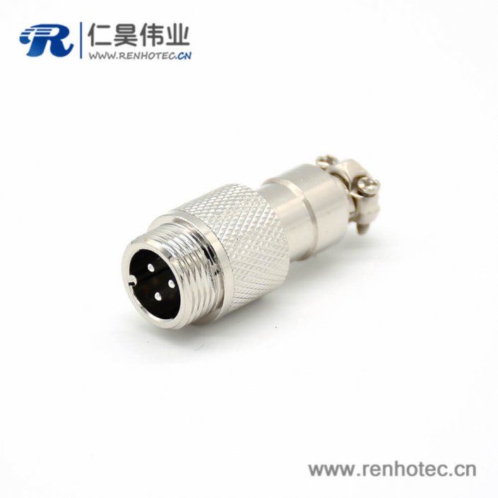 GX12航空插头3芯反装直式公头圆形焊线接插件