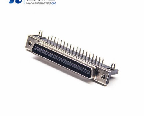 SCSI HPDB型母头68芯弯式接插件插孔式PCB板安装