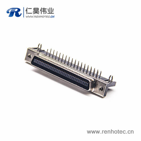 SCSI HPDB型母头68芯弯式接插件插孔式PCB板安装