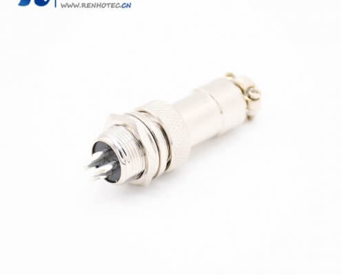 GX12 4芯插头插座常规款直式圆形后锁穿墙焊线接插件