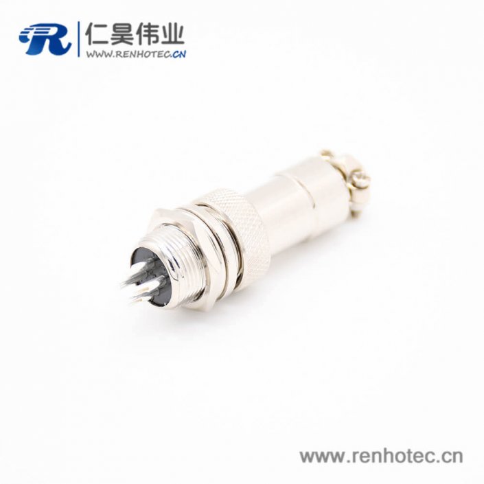 GX12 4芯插头插座常规款直式圆形后锁穿墙焊线接插件