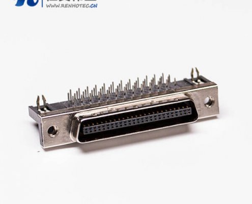 50针scsi接口90度弯角母头带鱼叉脚插孔接PCB板