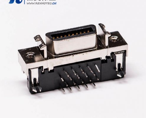 scsi20针接头弯式母头铆锁插孔接PCB板