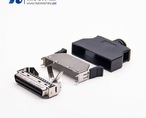 50pin按键式SCSI接插件黑色外壳直式180度按键式接线焊接