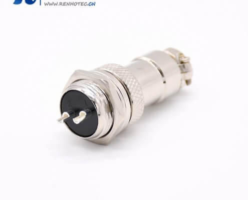 GX16 2芯母插头转公插座常规款直式圆形后锁穿墙焊线接插件